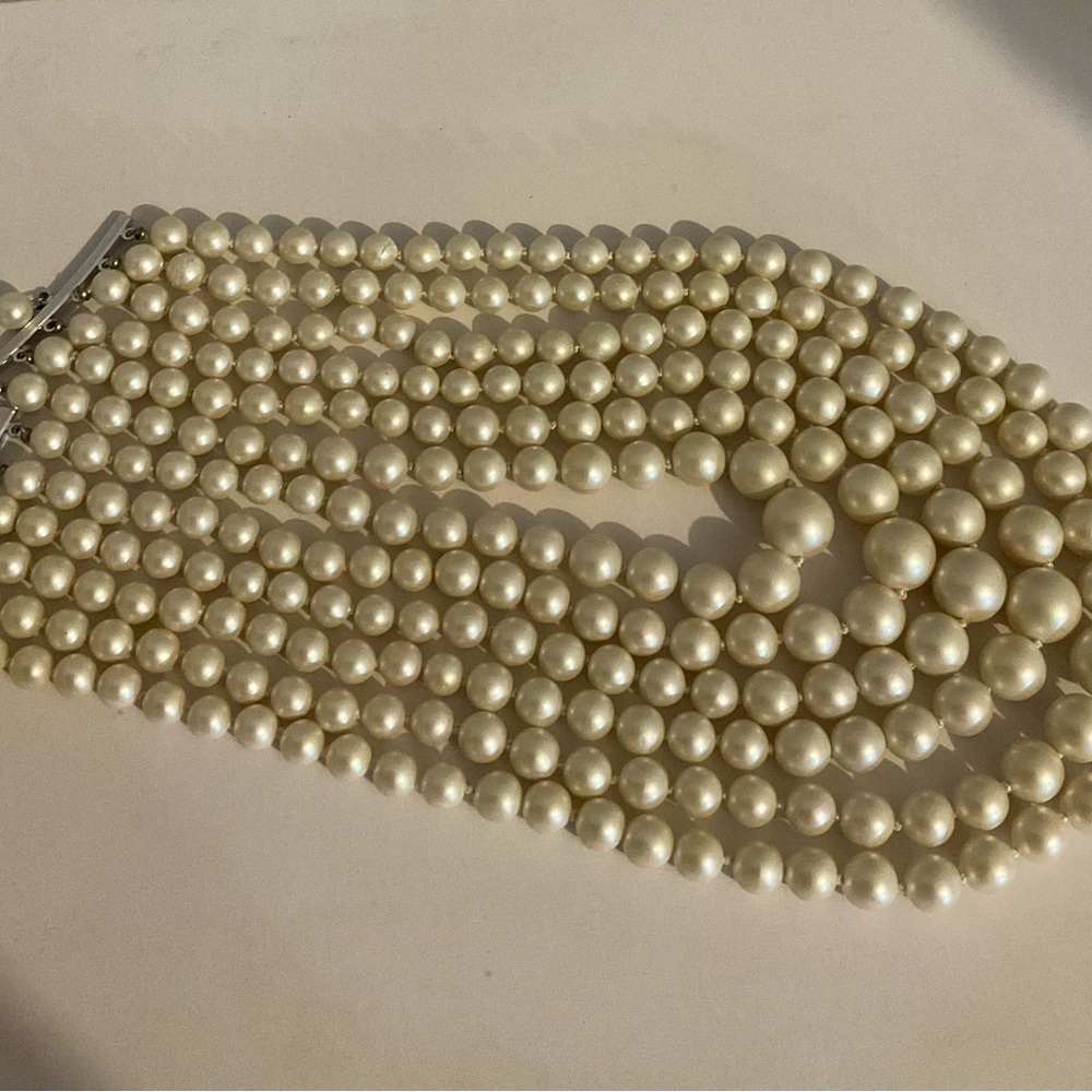 Vintage Pearl Necklace 6 Strands Cream Knotted 4mm - 12mm beads 13+” Length - Picture 4 of 7